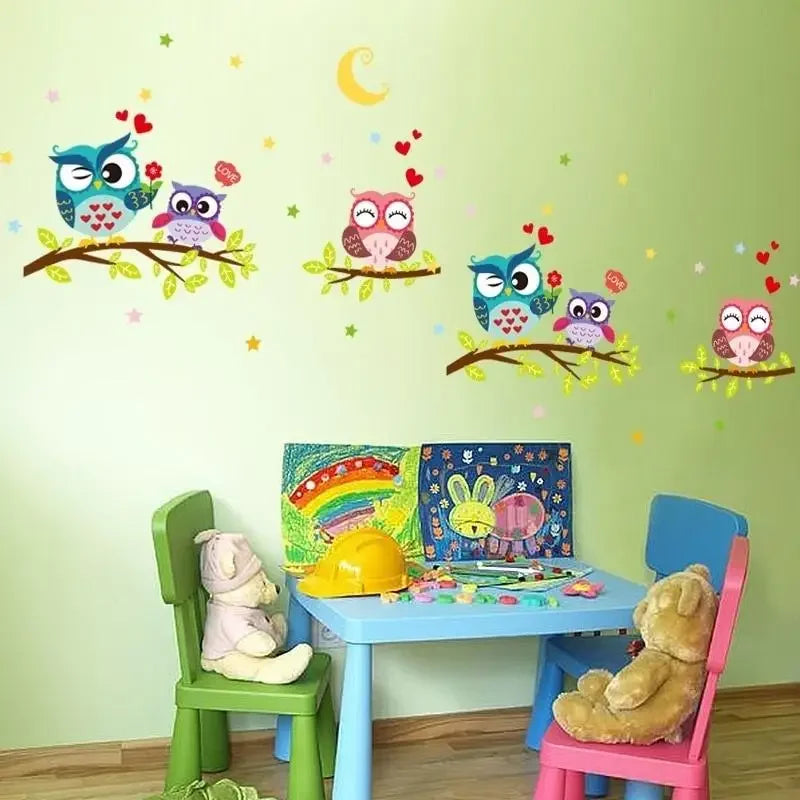 Wallpaper Sticker Removable Waterproof Cartoon Owl Wall for Kids Room