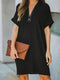 2024 Spring Chiffon Women Black V-neck Short Sleeve Dress