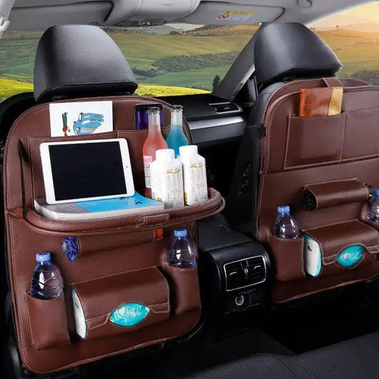 1 Pc Car Back Seat Organizer with Foldable Table Tray High Quality PU Leather