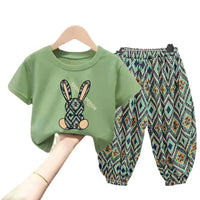 Girl Clothing Set 2pcs Short Sleeves Trousers Suit