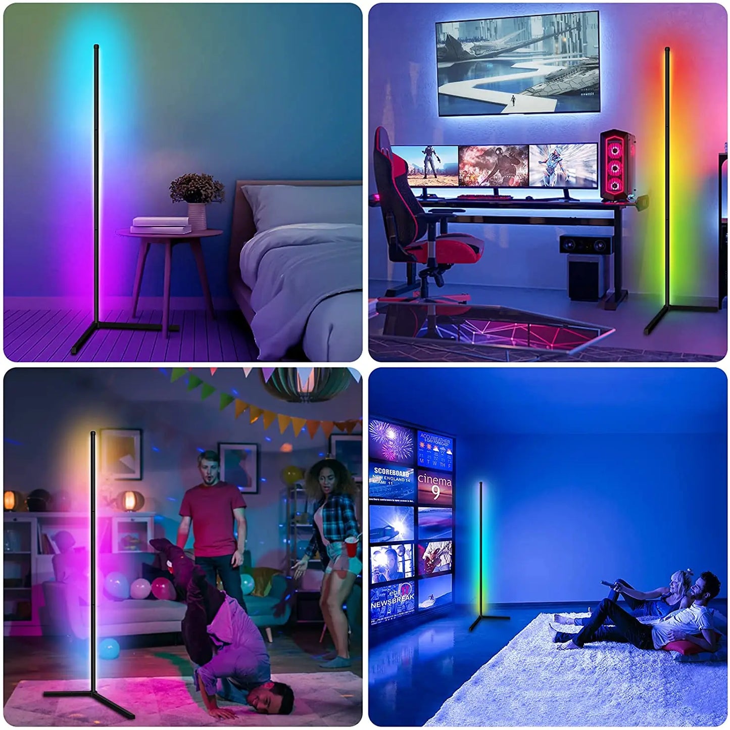 Dimmable RGB Corner Floor Lamp 140cm Stand Smart APP LED Mood Light for Bedroom