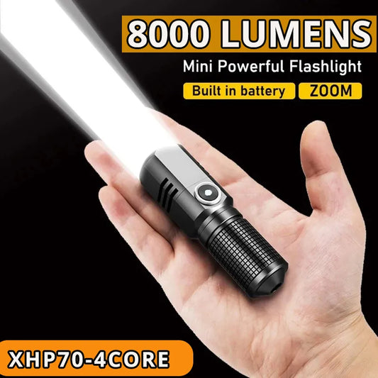 Super Bright MINI XHP50 LED Flashlight USB Torch Rechargeable