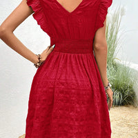 Red Sleeveless Holiday Beach Dress Fashion V Neck