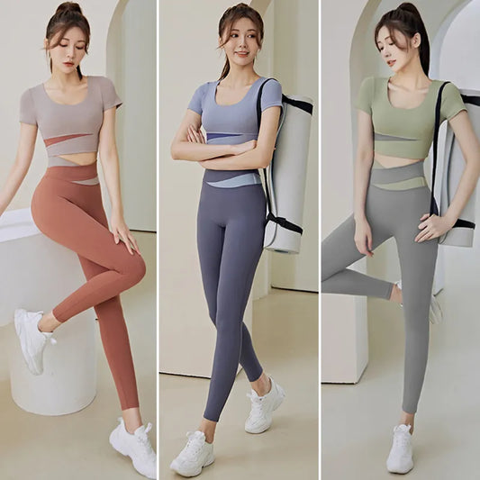 Women 2 Pcs Gym Set Sports Crop Top Bra High Waist Leggings