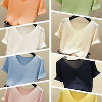 New V-neck short-sleeved Summer Thin Office Lady T-Shirt