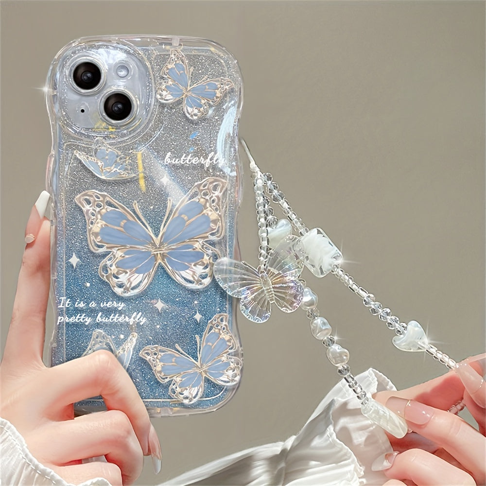 High Quality Top TikTok Trend Vibrant Wave Glitter Butterfly Design iPhone Case For Females