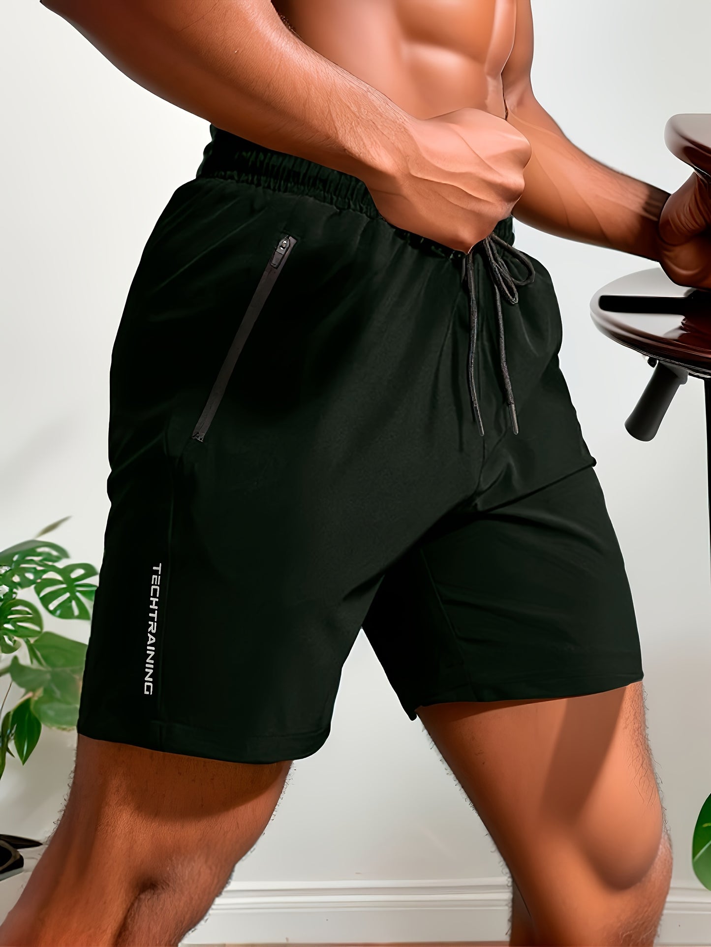 3pcs Men's Quick-Dry Shorts with Zipper Pockets for Gym